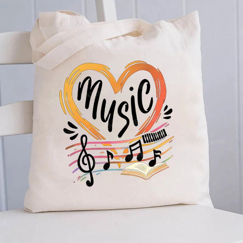 Music Teacher And Heart Note Canvas Tote Bag