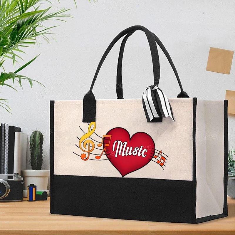 Heart Music And Musical Notes Cotton Tote Bag