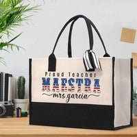 Personalized Name Proud Teacher Maestra Cotton Tote Bag