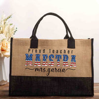 Personalized Name Proud Teacher Maestra Cotton Tote Bag
