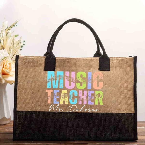 Personalized Name Music Teacher Musical Notes Colorful Letters Cotton Tote Bag