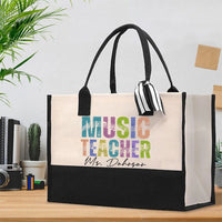 Personalized Name Music Teacher Musical Notes Colorful Letters Cotton Tote Bag