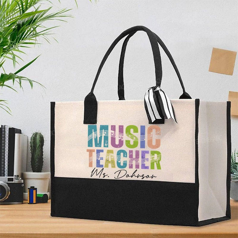 Personalized Name Music Teacher Musical Notes Colorful Letters Cotton Tote Bag