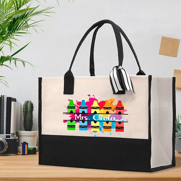 Personalized Name Art Teacher Cotton Tote Bag