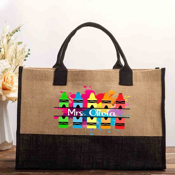Personalized Name Art Teacher Cotton Tote Bag