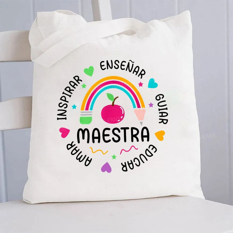 Maestra Inspire Ensenar Guiar Educar Canvas Tote Bag