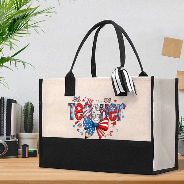 Teacher Independence Day Star Letters Cotton Tote Bag