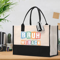 Bruh We Back Color Blocks Cotton Tote Bag