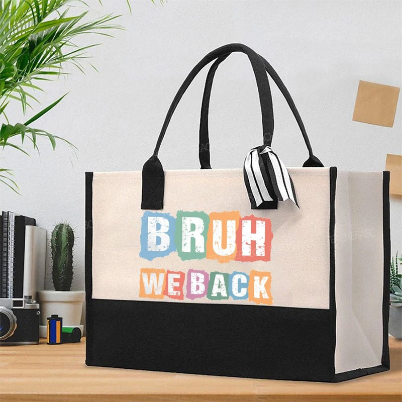 Bruh We Back Color Blocks Cotton Tote Bag
