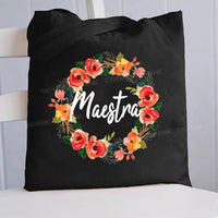 Maestra And Wreath Bilingual Teacher Canvas Tote Bag