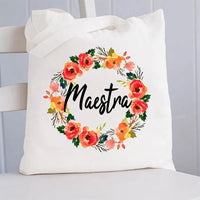 Maestra And Wreath Bilingual Teacher Canvas Tote Bag