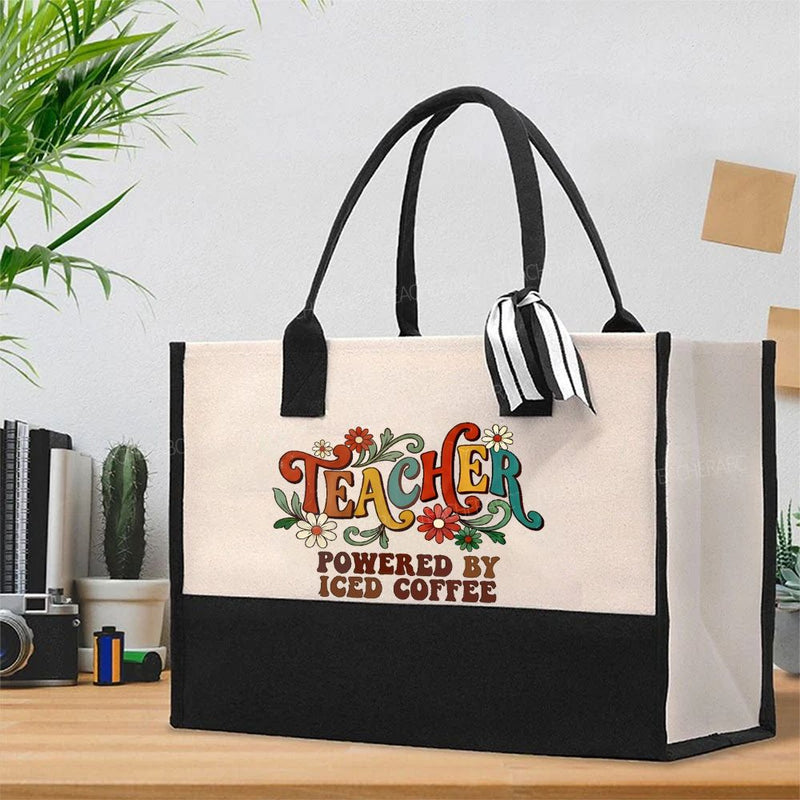 Teacher Powered By Iced Coffee Cotton Tote Bag