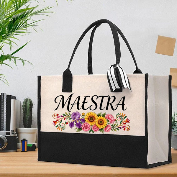 Maestra Flowers Pattern Cotton Tote Bag