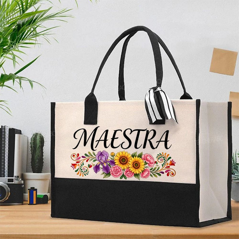 Maestra Flowers Pattern Cotton Tote Bag