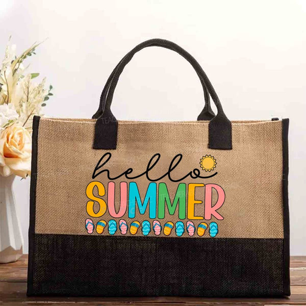 Hello Summer Slippers Cotton Tote Bag