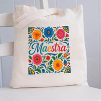 Maestra Flowers Bilingual Teacher Canvas Tote Bag