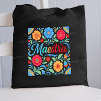 Maestra Flowers Bilingual Teacher Canvas Tote Bag