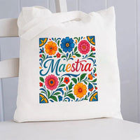 Maestra Flowers Bilingual Teacher Canvas Tote Bag