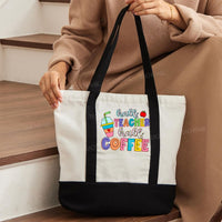 Half Teacher Half Coffee Color-blocked Canvas Bag