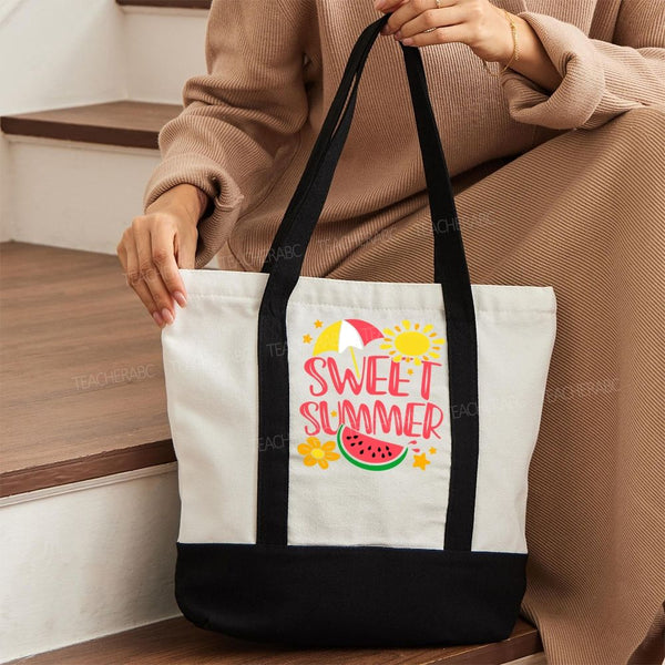 Sweet Summer Color-blocked Canvas Bag