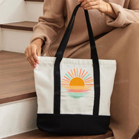 Sun Colorful Pattern Color-blocked Canvas Bag