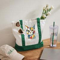 Abstract Cat Art Color-blocked Canvas Bag