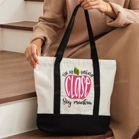 Sin Mi No Habrá Clase Soy Maestra Color-blocked Canvas Bag