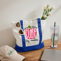 Sin Mi No Habrá Clase Soy Maestra Color-blocked Canvas Bag