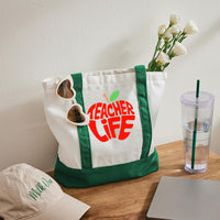 Teacher Life Apple Color-blocked Canvas Bag