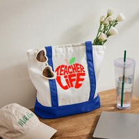 Teacher Life Apple Color-blocked Canvas Bag