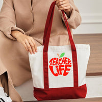 Teacher Life Apple Color-blocked Canvas Bag
