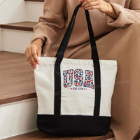 Usa Where Liberty Blooms Color-blocked Canvas Bag