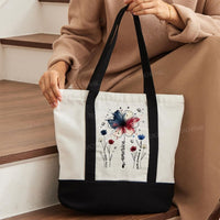 America Flowers Color-blocked Canvas Bag