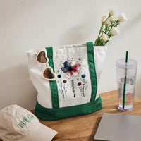 America Flowers Color-blocked Canvas Bag