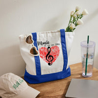 Music Is In My Dna Letters Color-blocked Canvas Bag