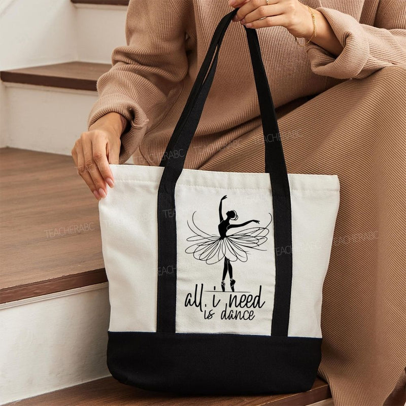 All I Need Is Dance Color-blocked Canvas Bag