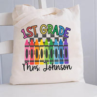 Personalized Name And Grade Colored Crayons Canvas Tote Bag