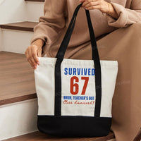 Survived 67 Bruh Teacher's Out Class Dismissed Color-blocked Canvas Bag