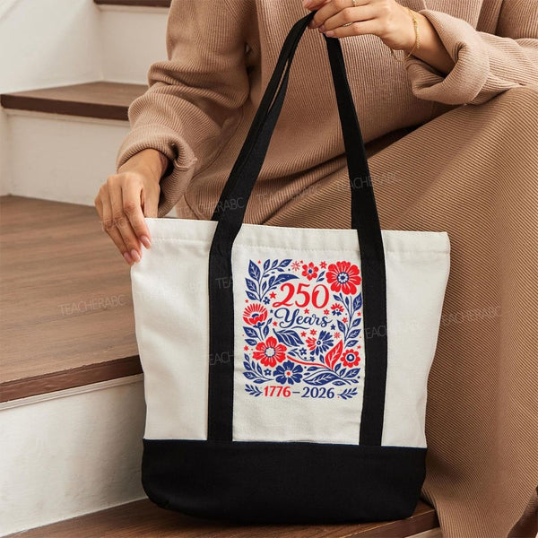 1776-2026 250 Years Floral Vintage Color-blocked Canvas Bag