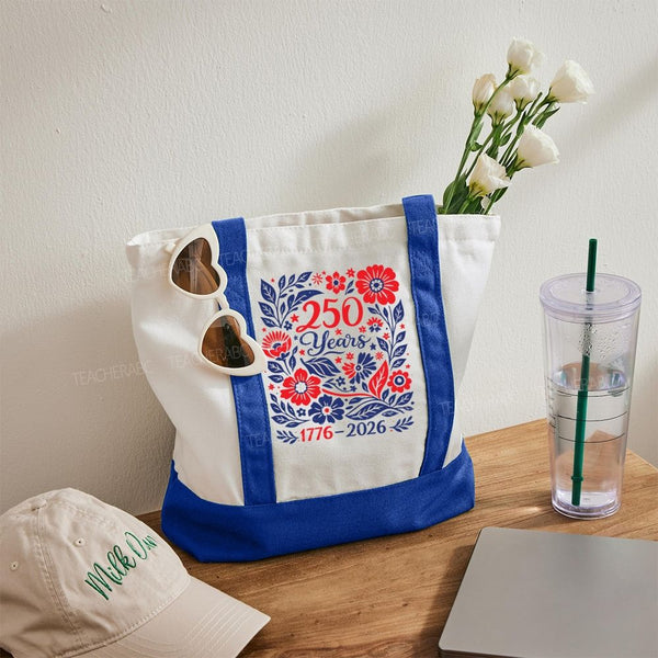 1776-2026 250 Years Floral Vintage Color-blocked Canvas Bag