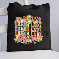 Lunch Lady And Color Flowers Canvas Tote Bag