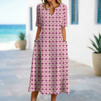 Pink Plaid and Floral Print Dress