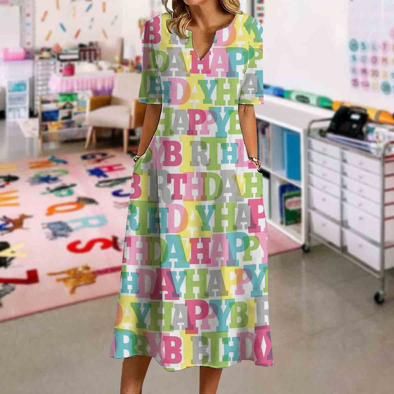 Classic Letter Print Swing Dress