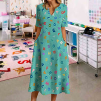 Blue Letters Printed Dress