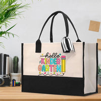 Personalized Grade Hello Kinder Garten Star Pink Apple Pencil Teacher Cotton Tote Bag