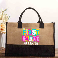 Personalized Grade And Name Colorful Letter Squad Pencil Teacher Cotton Tote Bag