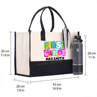 Personalized Grade And Name Colorful Letter Squad Pencil Teacher Cotton Tote Bag