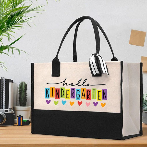 Personalized Grade Hello Kindergarten Color Heart Cotton Tote Bag