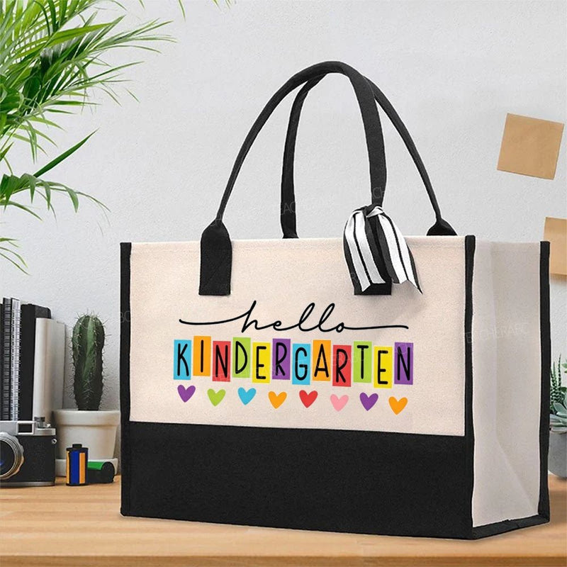Personalized Grade Hello Kindergarten Color Heart Cotton Tote Bag