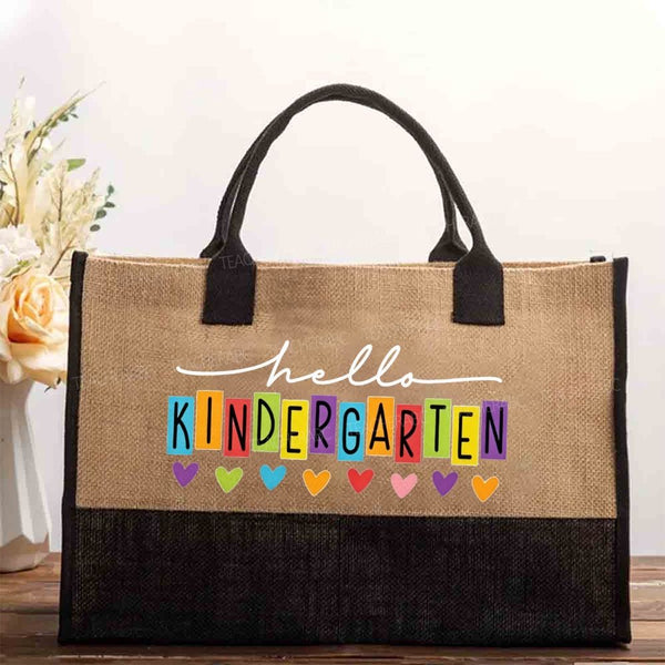 Personalized Grade Hello Kindergarten Color Heart Cotton Tote Bag
